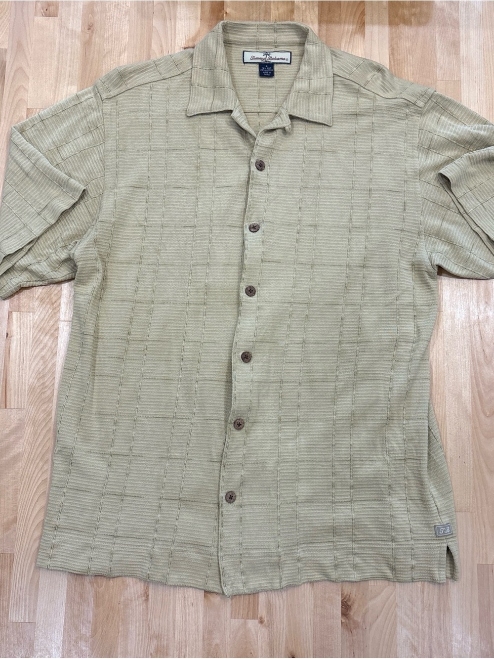Tommy Bahama Button Down Beige Silk Cotton Blend Striped Shirt Men's Size Sm